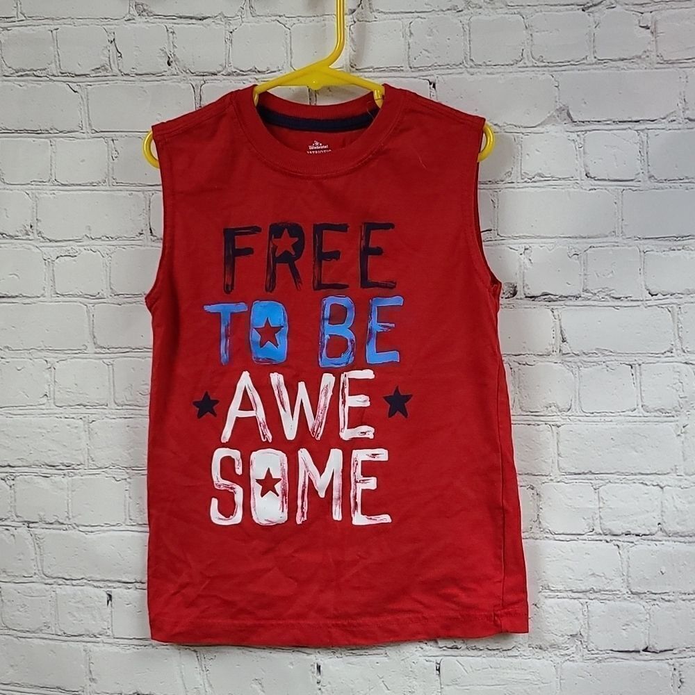 Patriotic "Free to Be Awesome" Red Tank Top Tee Shirt Kids Small 6/7 USA July 4